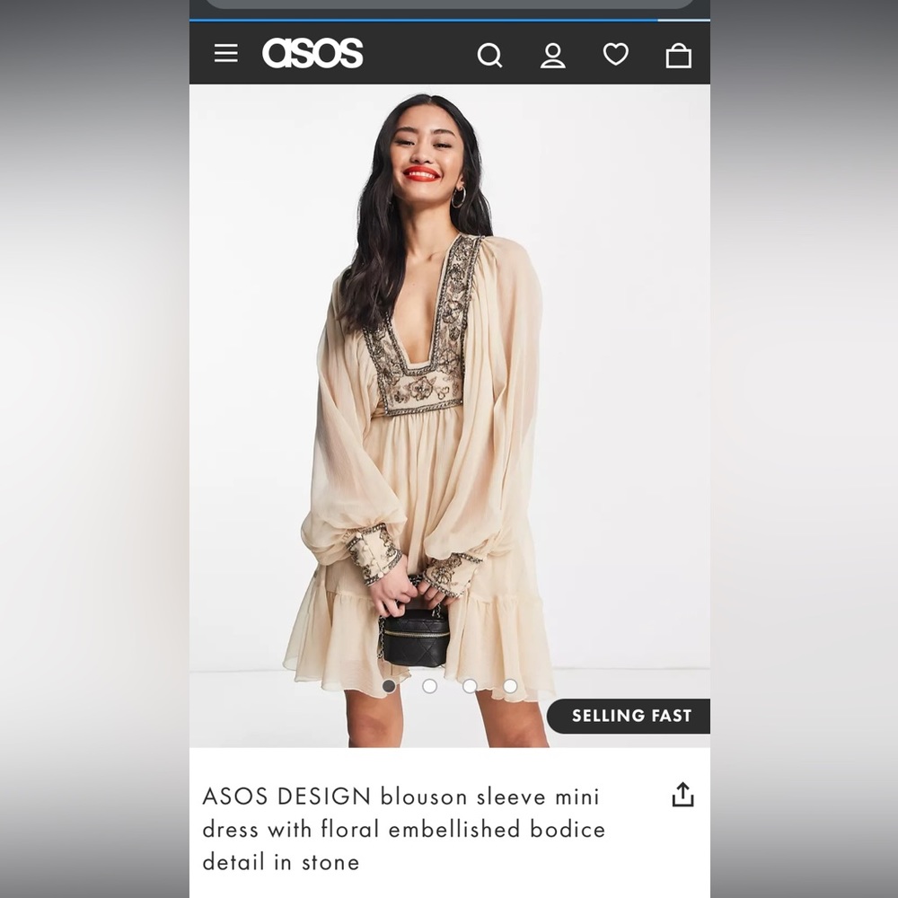 ASOS Beaded Cream Dress Size 4